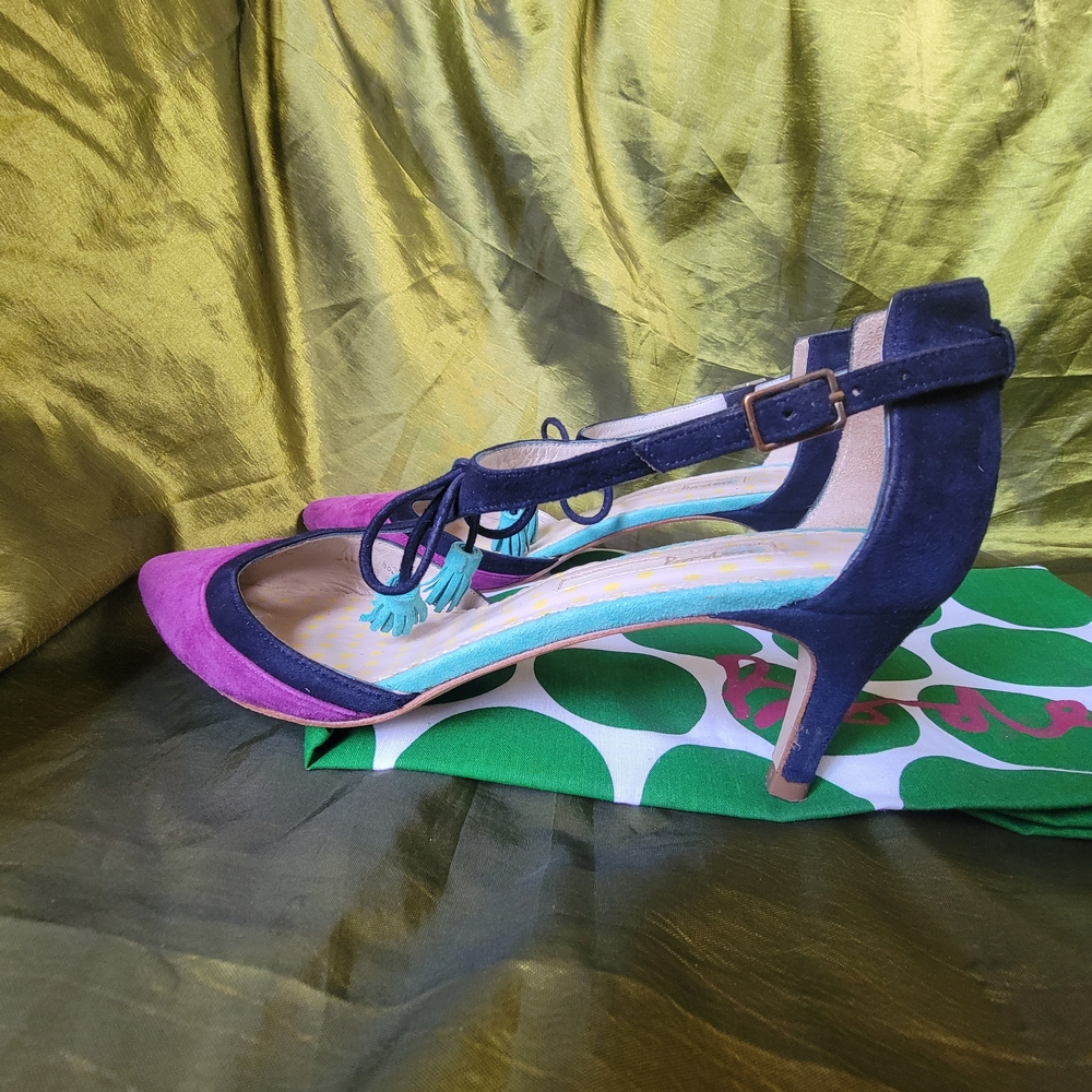 Boden Women's Purple and Navy Colorblock Alice Mid Heels - Picture 5 of 7